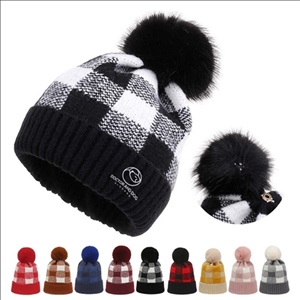 Plaid Beanie With Pompom